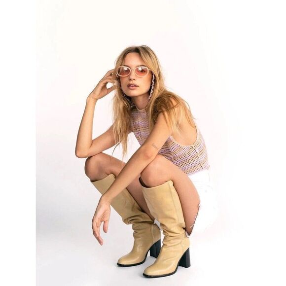 NEW FREE PEOPLE GRAYSON TALL BOOTS IN NATURAL - Picture 6 of 6